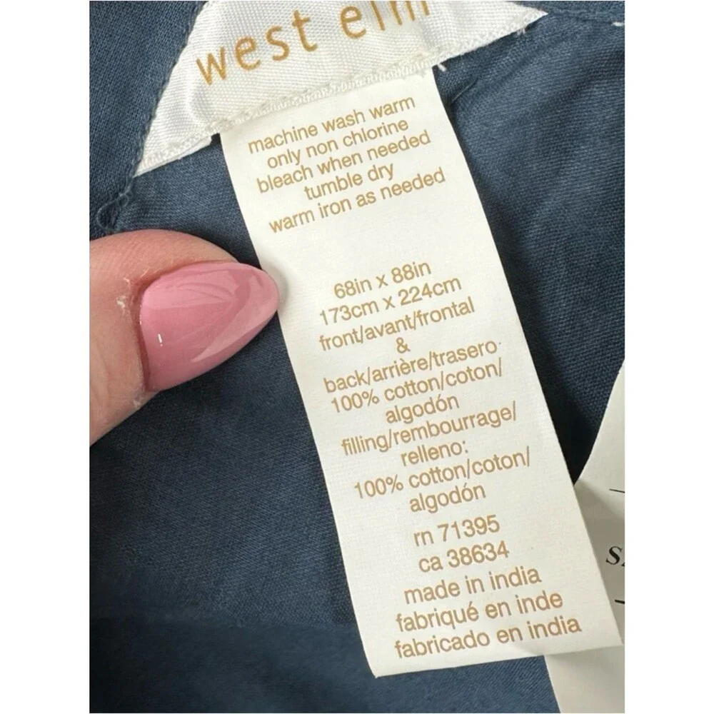 Welt Elm Navy Blue Ruffled Circle 100% Cotton Home Bedding Quilt 68inx 88in